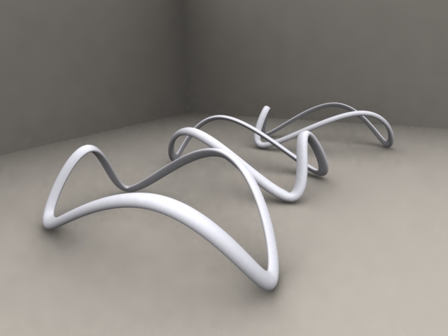 As it often happens in design, I was inspired by something very simple. Bent reeds being held together by zipties impressed me with their tension. I had a vision of a flowing loop or möbius in space.
